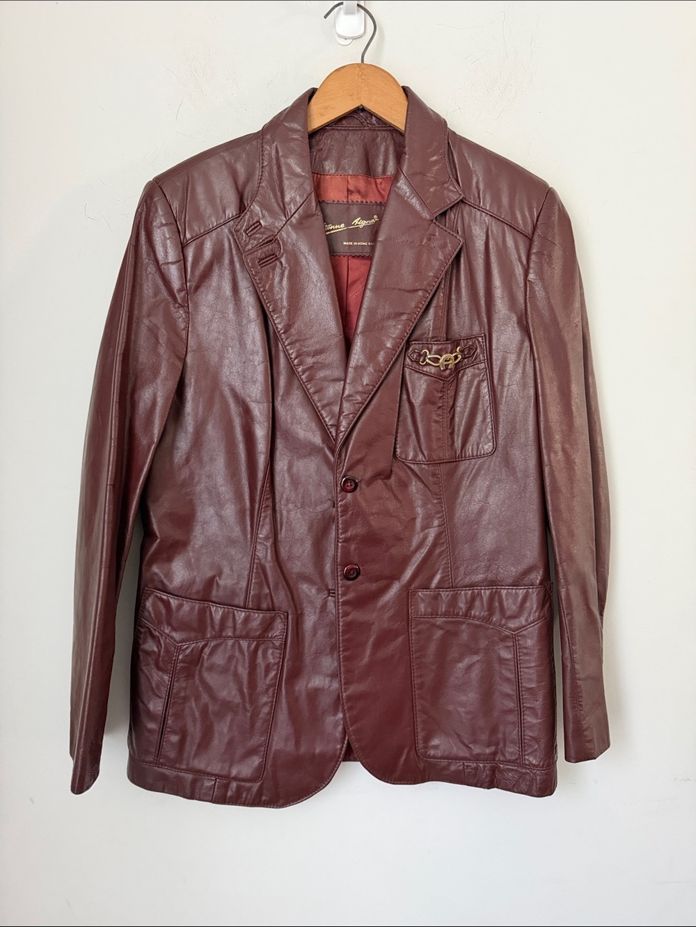 Vintage women’s Etienne Aigner Red Burgundy Leather Jacket, size 16 ©️